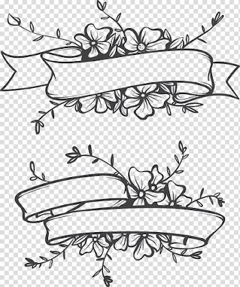 Black petaled flowers borders illustration, Euclidean Flower Ribbon, hand-painted flower label transparent background PNG clipart