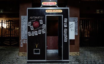 black photo booth with opened door