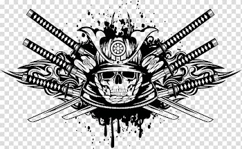Black pirate logo, Samurai Katana , Skull Warrior transparent background PNG clipart