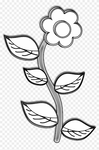 Black - Plant With Flower Drawing