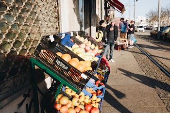 Black Plastic Basket of Fruits