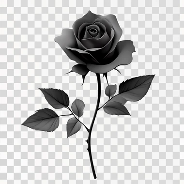 black rose with shadows effect, grey, white background, leav