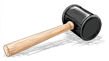 Black Rubber Mallet with Wooden Handle - Digital Illustration