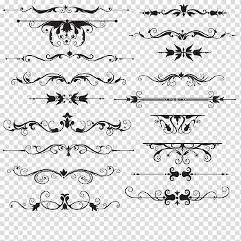 Black scroll frame illustration, Motif Point, European design pattern transparent background PNG clipart