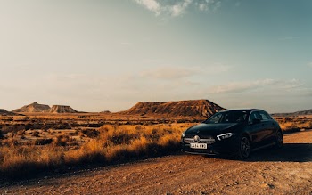 Black Sedan Parked Near Brown Grass