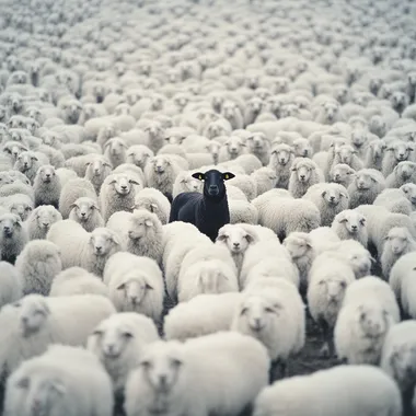 Black Sheep Amongst White Sheep in Scenic Field - Cinematic Shot Black Sheep Amongst White Sheep in Scenic Field - Cinematic Shot