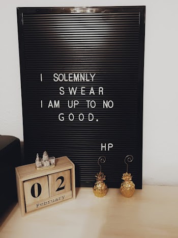 Black Signage on Tabletop