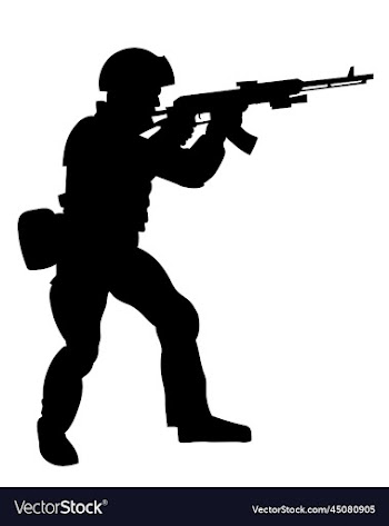 black silhouette of a soldier in armour