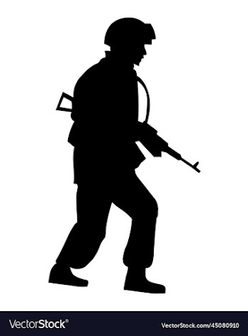 black silhouette of a soldier in armour