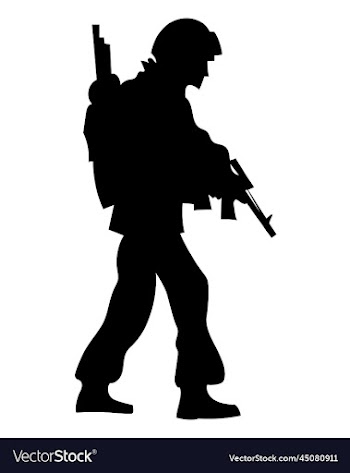 black silhouette of a soldier in armour