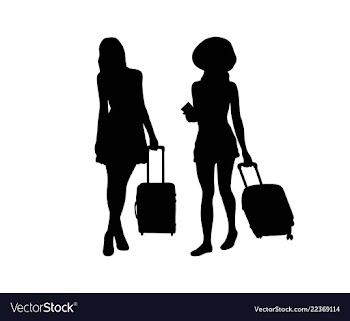  					Black silhouettes travelers with suitcases vector image														