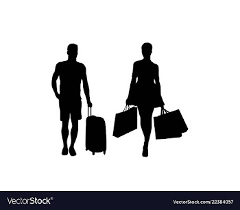  					Black silhouettes travelers with suitcases vector image														