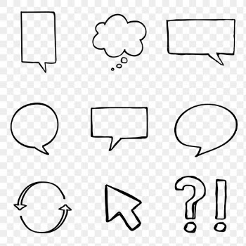 Black speech bubbles png with doodle art design set