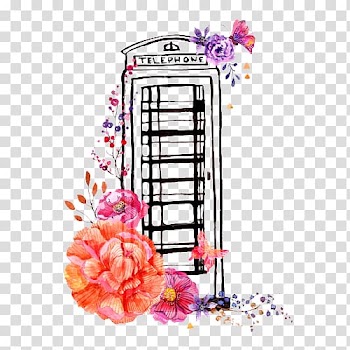 Black telephone boot , London Telephone booth Watercolor painting Illustration, Hand-painted style telephone booth pattern artwork transparent background PNG clipart