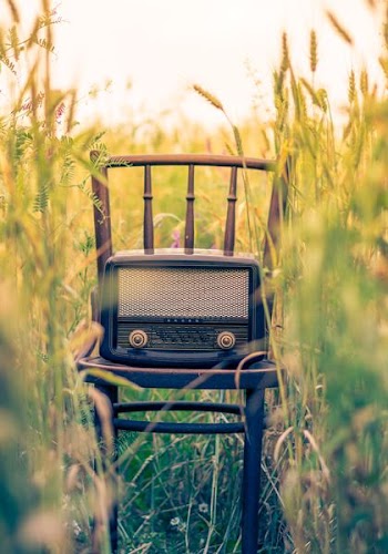 black transistor radio in the middle of the field