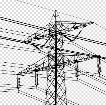 Black utility electric tower illustration, Electricity Overhead power line Electric power transmission Transmission tower, High voltage tower transparent background PNG clipart