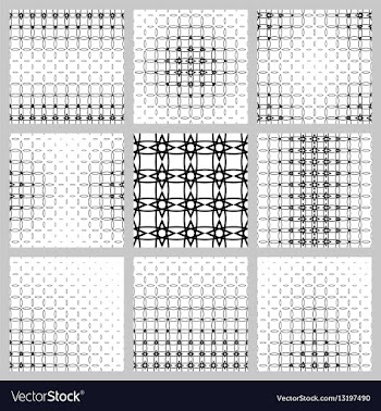 Black white curved shape grid pattern design set vector image