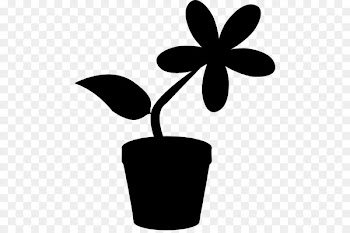 Black White M, Flower, Leaf, Flowerpot PNG