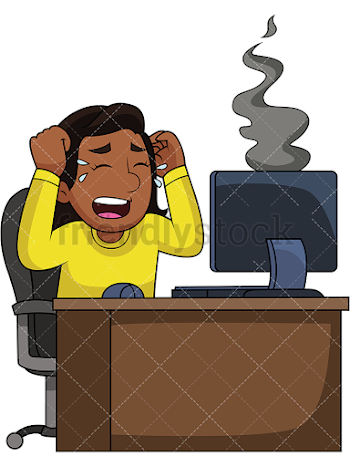Black Woman With Computer In Flames Cartoon Vector Clipart ...