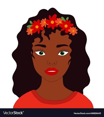 black woman with wreath flowers green eyes