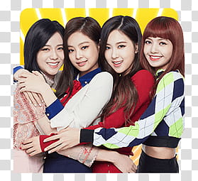 BLACKPINK Line, four women taking groupie transparent background PNG clipart