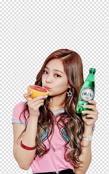 BLACKPINK, woman holding Trem bottle and orange fruit transparent background PNG clipart