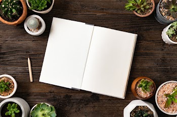 Blank notebook flat lay with plants | Free stock photo | High Resolution image
