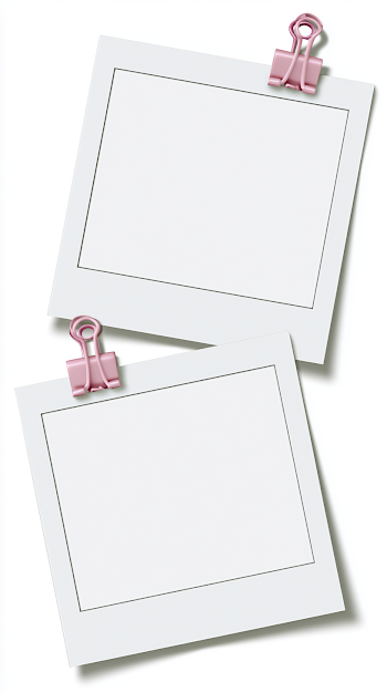 Blank Polaroid Photo Frames with Pink Binder Clips