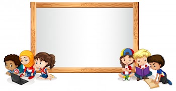 Blank sign template with kids reading Free Vector