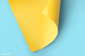 Blank yellow curled paper mockup on a blue background | Free  psd mockup - 2357566