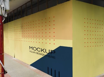 Blank yellow with red dots wall mockup Free Psd