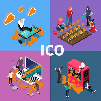 Blockchain ico isometric concept Free Vector