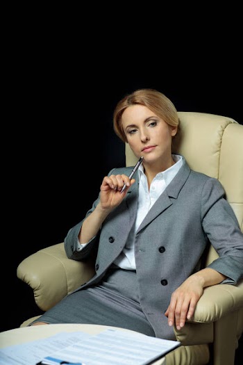 Blonde businesswoman in suit
