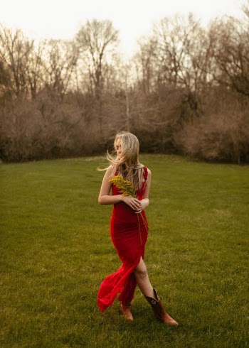 Blonde Girl in Long Red Dress in Spring Park · Free Stock Photo