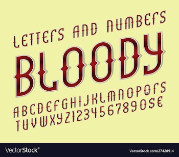 Bloody red alphabet with numbers and currency vector image