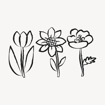 Blooming flowers sticker, doodle in black | Free PSD Illustration - rawpixel