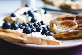 Bluberries waffle close up 