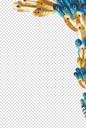 Blue and brown peacock feathers border, Feather Peafowl Bird Euclidean , Golden peacock feather transparent background PNG clipart