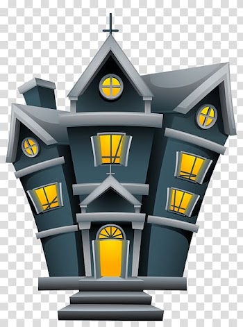 Blue and gray church building illustration, Halloween House transparent background PNG clipart