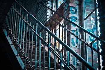 Blue and Gray Stairs Rail