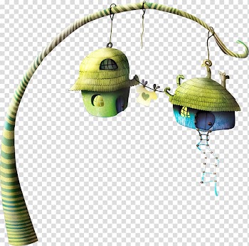 Blue and green abstract painting, Fairy tale Illustration, Fairy Tales Tree House transparent background PNG clipart