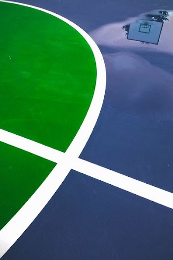 blue and green basketball court flooring
