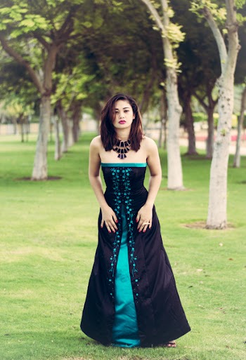 Blue and Green Sweat Heart Dress