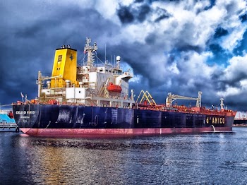 Blue and Grey Cargo Ship Navigating