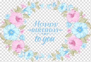Blue and pink flowers illustration, Birthday Paper Greeting card Gift, Hand-painted flowers invitations transparent background PNG clipart