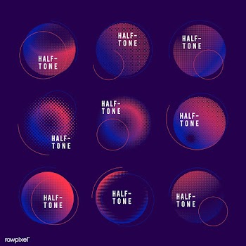 Blue and pink halftone badge vector set | Free stock vector - 542632