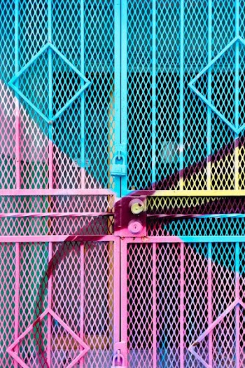 blue and pink steel gate