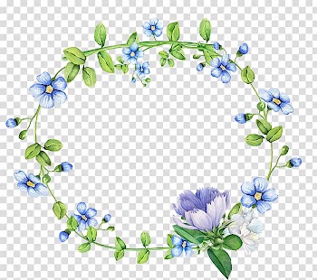Blue and purple petaled flowers frame illustration, Blue flowers wreath border transparent background PNG clipart
