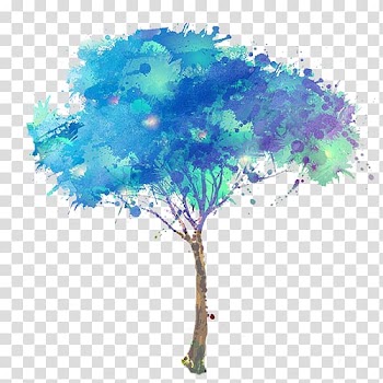 Blue and purple tree illustration, Tree Abstract art , Blue watercolor tree transparent background PNG clipart
