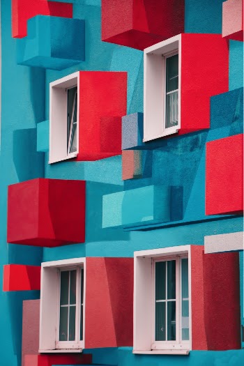Blue and Red Painted Building